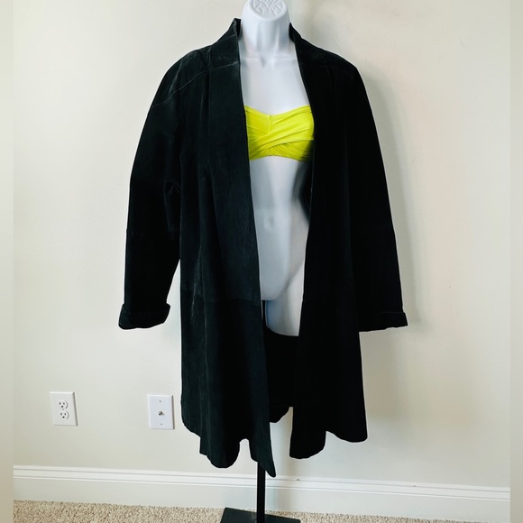 Lovely Black Genuine Leather Suede Swing Jacket Size 14 - Picture 8 of 12